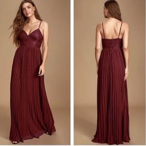 Lulu's Smitten With You Lace Pleated Maxi Dress Burgundy Small
